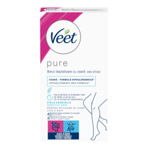 Benzi de ceară rece depilare piele sensibilă Veet Pure pentru picioare și corp 40 buc